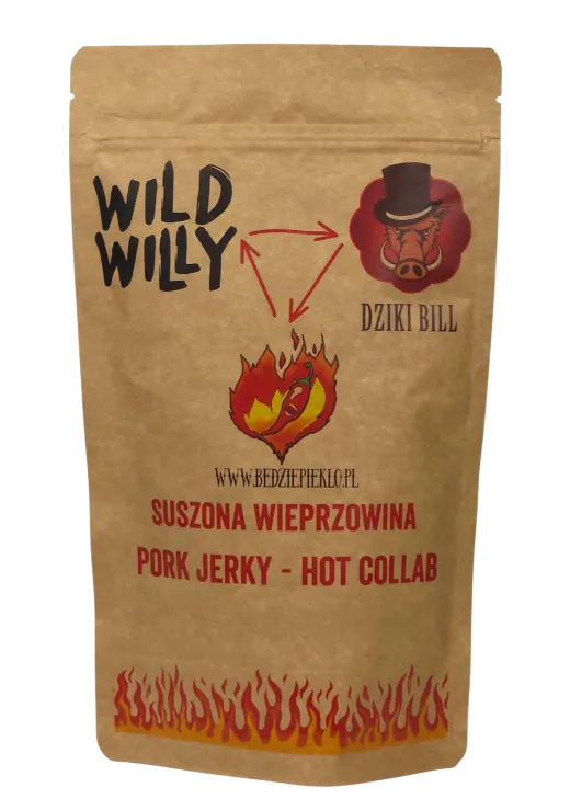 Kopia-–-Hot-collab-front-mini Wild Willy x Dziki Bill Hot Collab Pork Jerky 100g