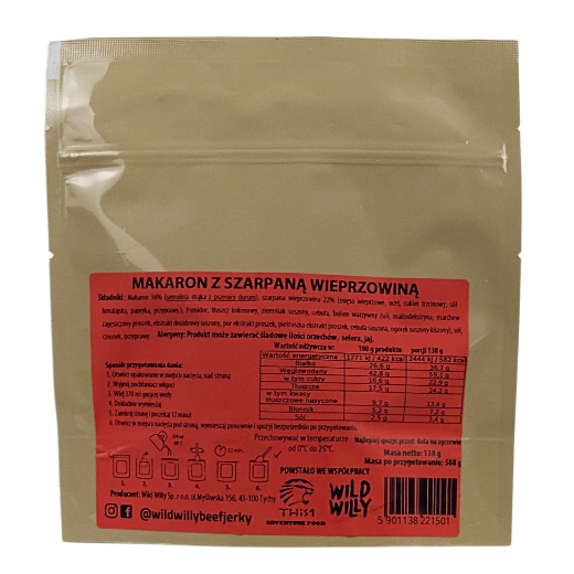 Wild Willy Szarpana Wieprzowina w Pomidorach z Makaronem