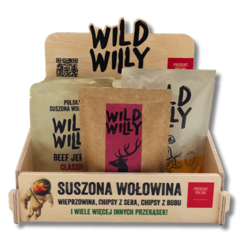 Stojak Wild Willy z produktami Ekspozytor naladowy
