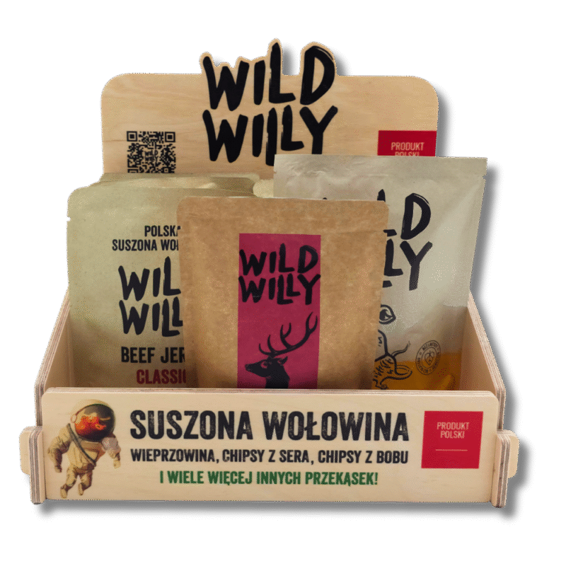 Stojak Wild Willy z produktami Ekspozytor naladowy