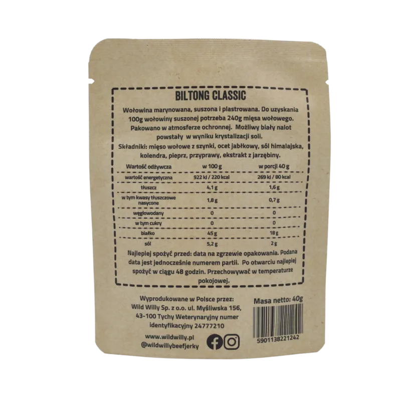 Wild Willy Biltong Classic 40g