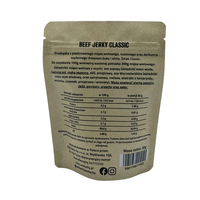Wild Willy Beef Jerky Classic 30g