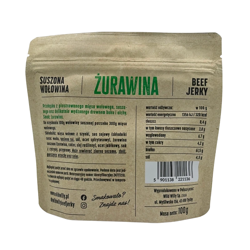 Wild Willy Beef Jerky Żurawina 100g
