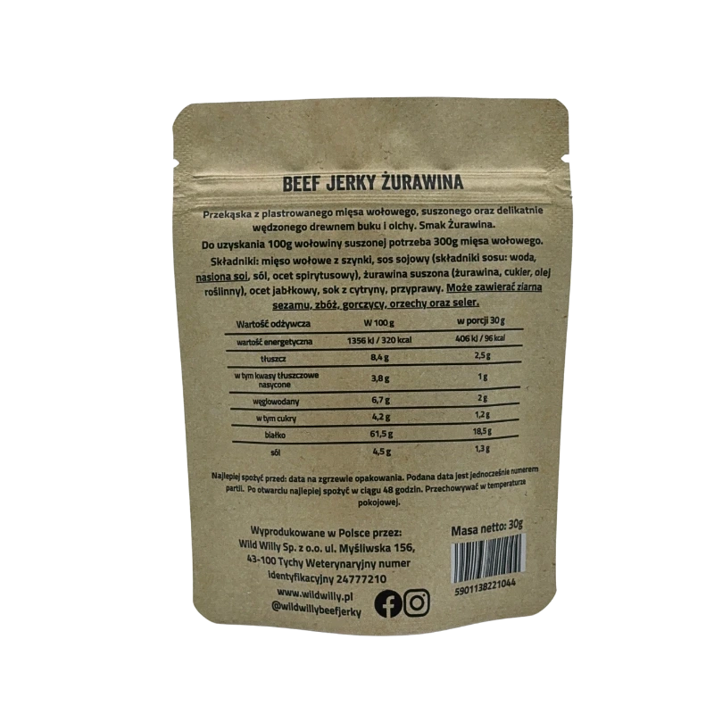 Wild Willy Beef Jerky Żurawina 30g