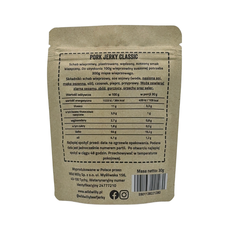 Wild Willy Pork Jerky Classic 30g