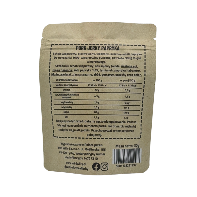 Wild Willy Pork Jerky Papryka 30g